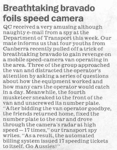 Article about successful plot to foil a speed camera.